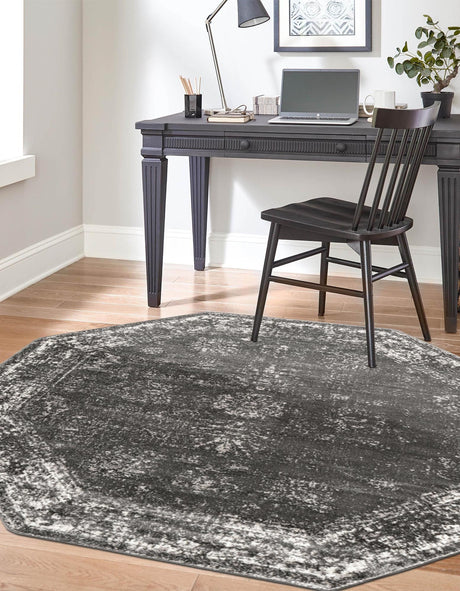 Dark Gray 5' 3 x 5' 3 Sofia Octagon Area Rug Durable Easy Clean Stain Resistant Unique Carpet for Affordable Interior Home Design for Sale at Rug Engine