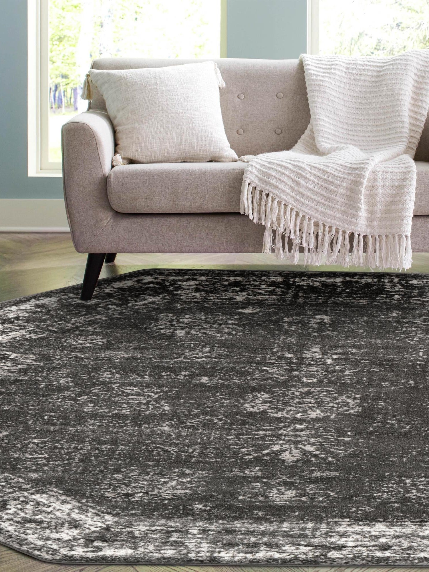 Dark Gray 6' 1 x 6' 1 Sofia Octagon Area Rug Durable Easy Clean Stain Resistant Unique Carpet for Affordable Interior Home Design for Sale at Rug Engine