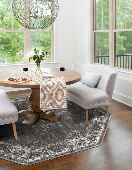 Dark Gray 5' 3 x 5' 3 Sofia Octagon Area Rug Durable Easy Clean Stain Resistant Unique Carpet for Affordable Interior Home Design for Sale at Rug Engine