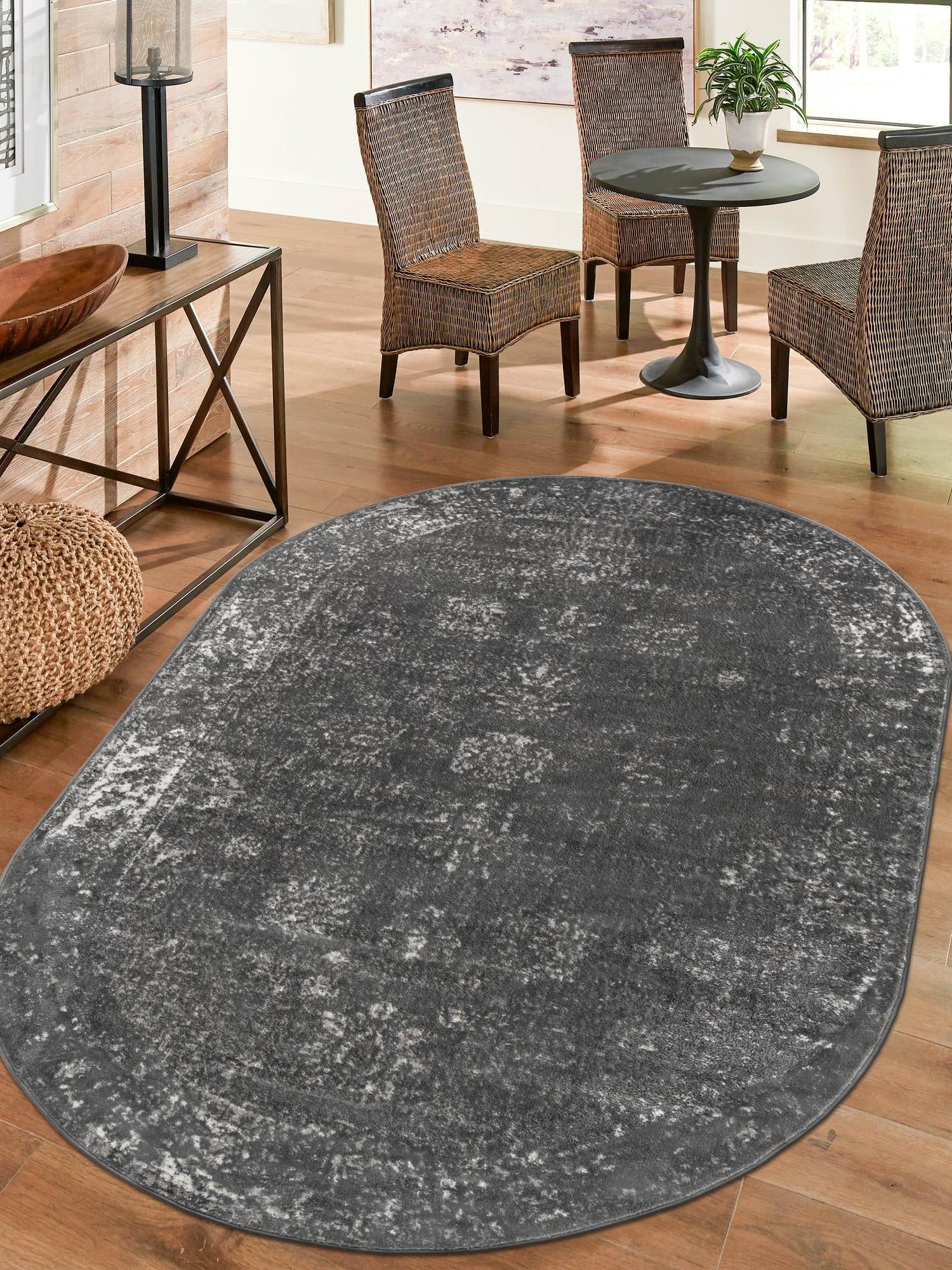 Dark Gray 7' 10 x 10' Sofia Oval Area Rug Durable Easy Clean Stain Resistant Unique Carpet for Affordable Interior Home Design for Sale at Rug Engine