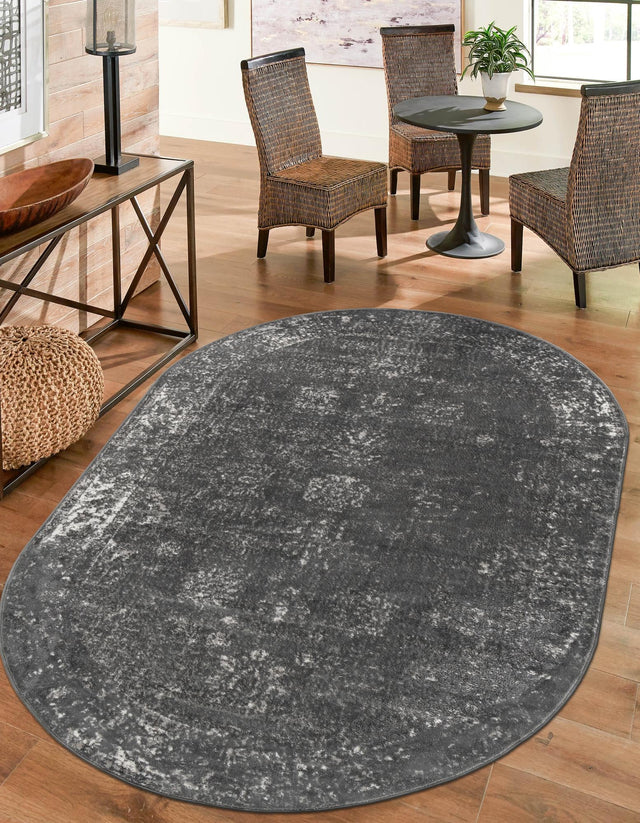 Dark Gray 7' 10 x 10' Sofia Oval Area Rug Durable Easy Clean Stain Resistant Unique Carpet for Affordable Interior Home Design for Sale at Rug Engine