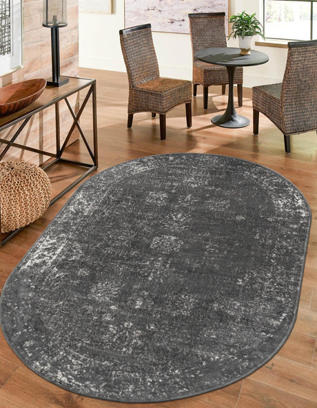 Dark Gray 3' 1 x 5' 3 Sofia Oval Area Rug Durable Easy Clean Stain Resistant Unique Carpet for Affordable Interior Home Design for Sale at Rug Engine