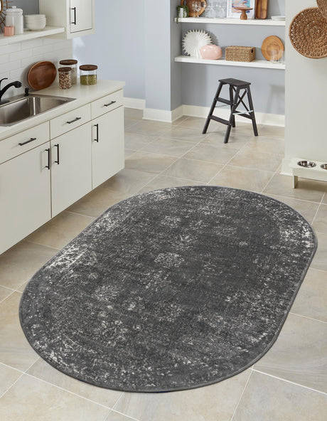 Dark Gray 3' 1 x 5' 3 Sofia Oval Area Rug Durable Easy Clean Stain Resistant Unique Carpet for Affordable Interior Home Design for Sale at Rug Engine