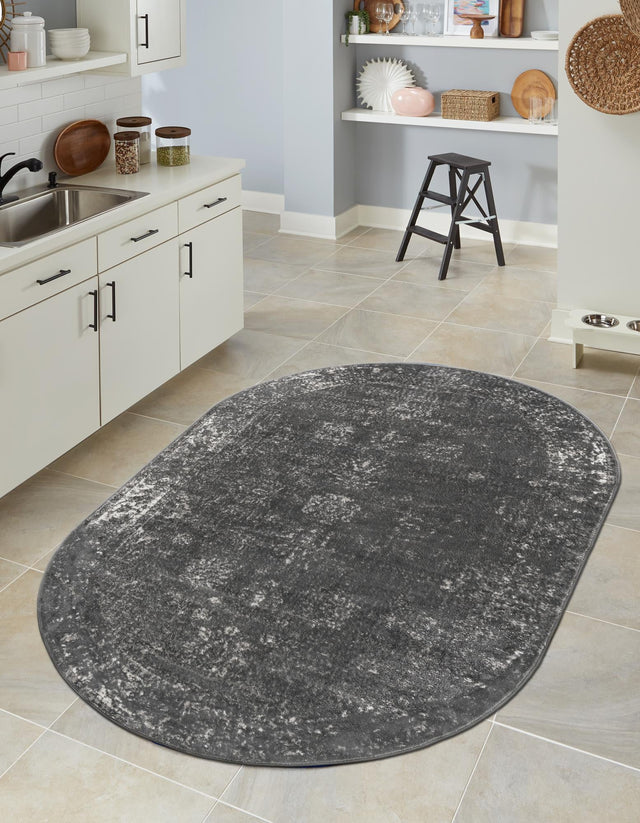 Dark Gray 5' 3 x 8' Sofia Oval Area Rug Durable Easy Clean Stain Resistant Unique Carpet for Affordable Interior Home Design for Sale at Rug Engine