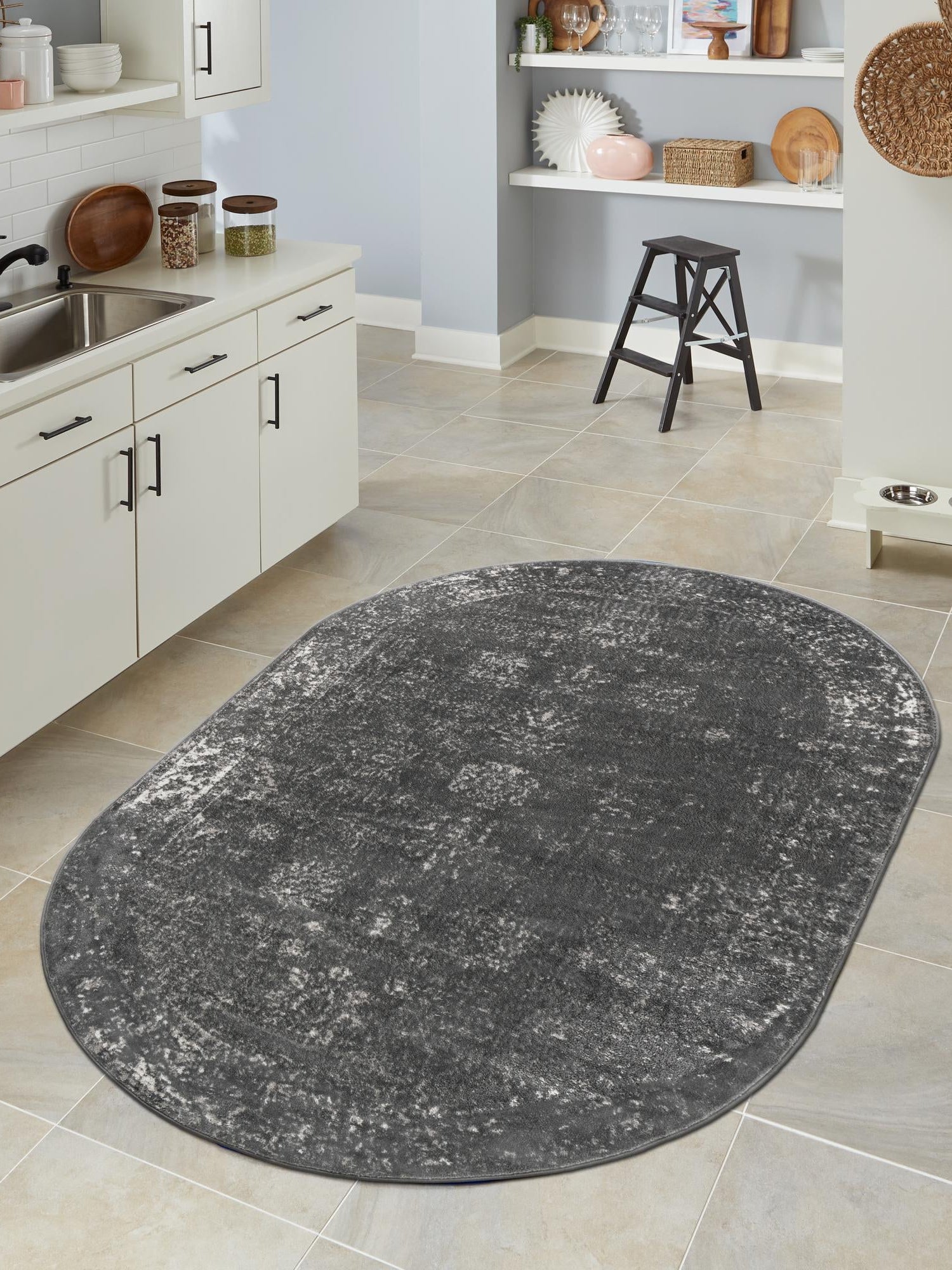Dark Gray 7' 10 x 10' Sofia Oval Area Rug Durable Easy Clean Stain Resistant Unique Carpet for Affordable Interior Home Design for Sale at Rug Engine