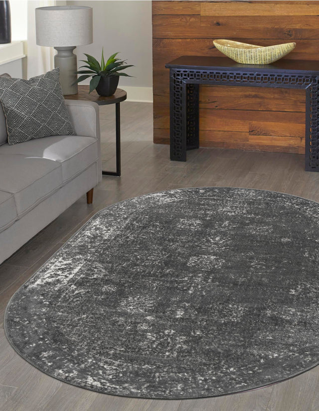 Dark Gray 7' 10 x 10' Sofia Oval Area Rug Durable Easy Clean Stain Resistant Unique Carpet for Affordable Interior Home Design for Sale at Rug Engine