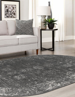 Dark Gray 5' 3 x 8' Sofia Oval Area Rug Durable Easy Clean Stain Resistant Unique Carpet for Affordable Interior Home Design for Sale at Rug Engine