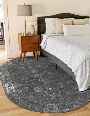 Dark Gray 7' 10 x 10' Sofia Oval Area Rug Durable Easy Clean Stain Resistant Unique Carpet for Affordable Interior Home Design for Sale at Rug Engine