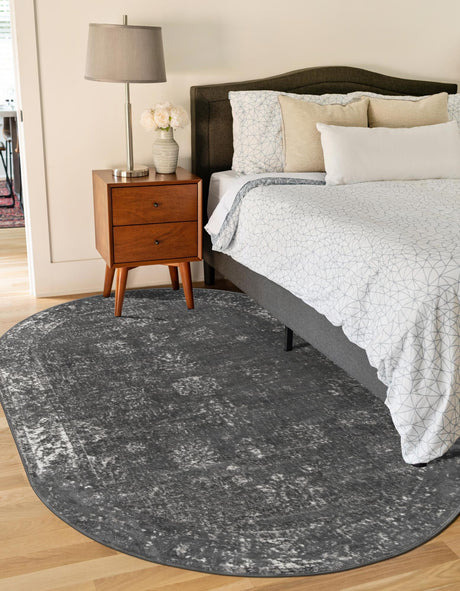 Dark Gray 3' 1 x 5' 3 Sofia Oval Area Rug Durable Easy Clean Stain Resistant Unique Carpet for Affordable Interior Home Design for Sale at Rug Engine