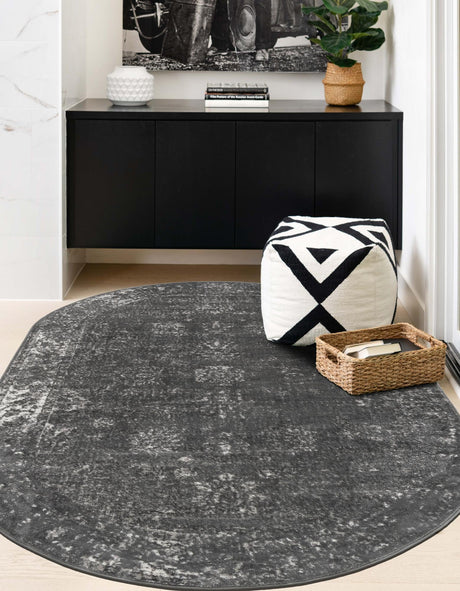 Dark Gray 3' 1 x 5' 3 Sofia Oval Area Rug Durable Easy Clean Stain Resistant Unique Carpet for Affordable Interior Home Design for Sale at Rug Engine
