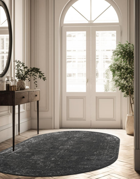 Dark Gray 3' 1 x 5' 3 Sofia Oval Area Rug Durable Easy Clean Stain Resistant Unique Carpet for Affordable Interior Home Design for Sale at Rug Engine