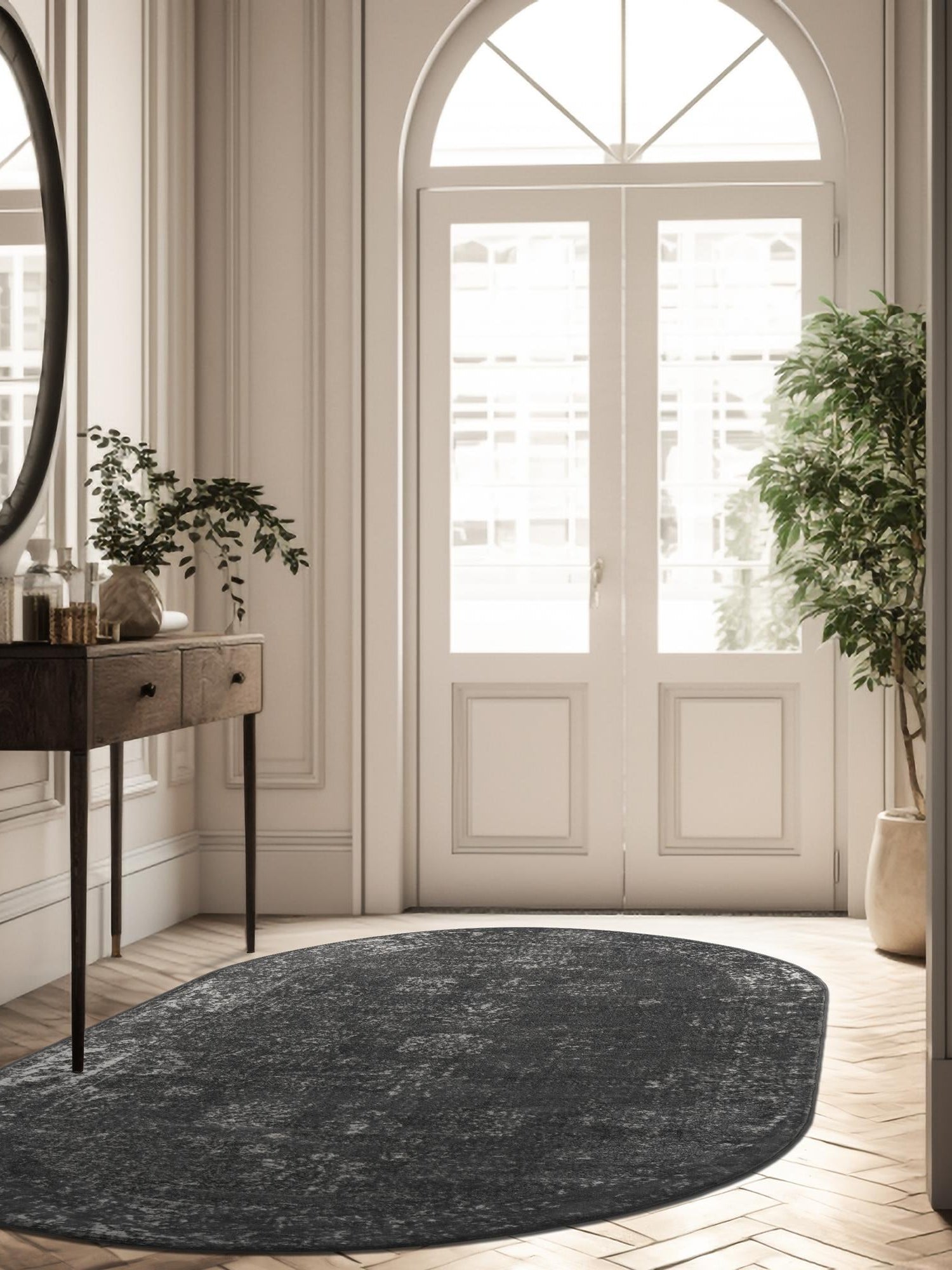 Dark Gray 5' 3 x 8' Sofia Oval Area Rug Durable Easy Clean Stain Resistant Unique Carpet for Affordable Interior Home Design for Sale at Rug Engine