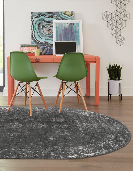 Dark Gray 3' 1 x 5' 3 Sofia Oval Area Rug Durable Easy Clean Stain Resistant Unique Carpet for Affordable Interior Home Design for Sale at Rug Engine