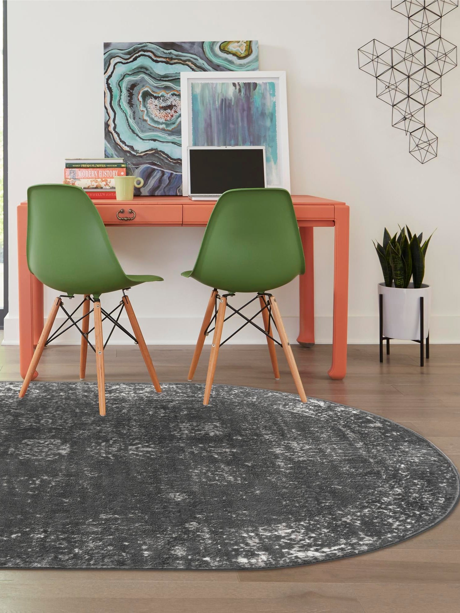 Dark Gray 5' 3 x 8' Sofia Oval Area Rug Durable Easy Clean Stain Resistant Unique Carpet for Affordable Interior Home Design for Sale at Rug Engine