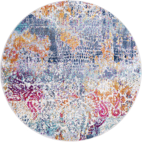 Multicolor 3' 7 x 3' 7 Malibu Round Area Rug 70% Polypropylene & 30% Polyester Colorful Modern Carpet for Living, Dining, Office, Bedrooms for Sale at Rug Engine