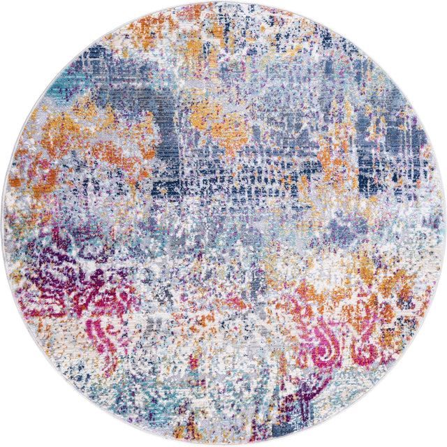 Multicolor 3' 7 x 3' 7 Malibu Round Area Rug 70% Polypropylene & 30% Polyester Colorful Modern Carpet for Living, Dining, Office, Bedrooms for Sale at Rug Engine