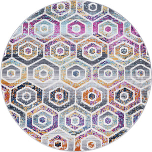 Multicolor 3' 7 x 3' 7 Malibu Round Area Rug 70% Polypropylene & 30% Polyester Colorful Modern Carpet for Living, Dining, Office, Bedrooms for Sale at Rug Engine