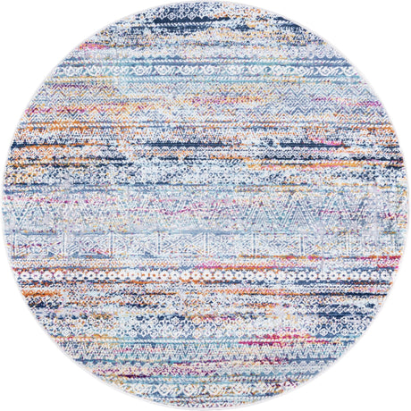 Multicolor 3' 7 x 3' 7 Malibu Round Area Rug 70% Polypropylene & 30% Polyester Colorful Modern Carpet for Living, Dining, Office, Bedrooms for Sale at Rug Engine