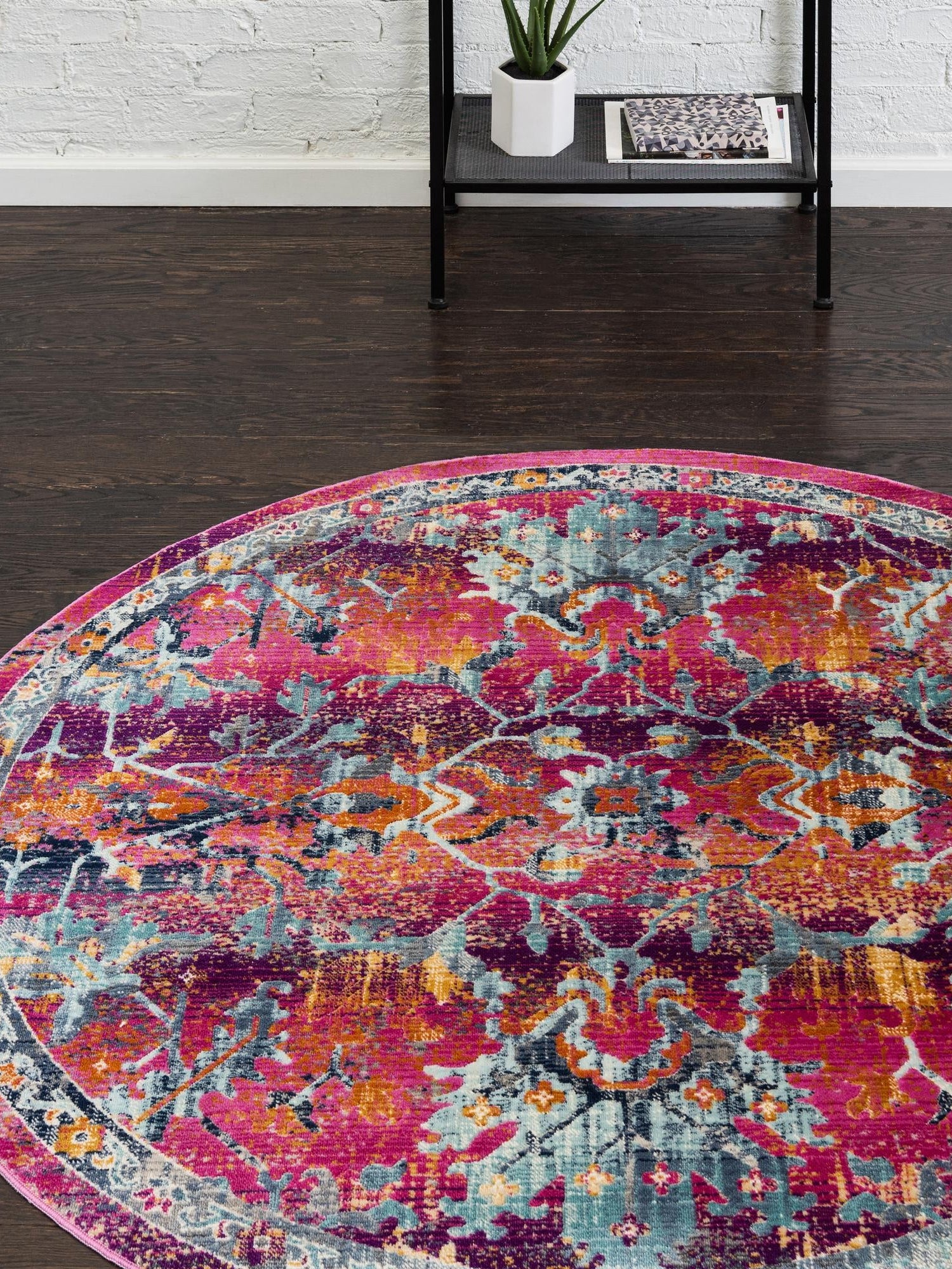 Fuchsia 5' 1 x 5' 1 Budapest Round Area Rug 70% Polypropylene & 30% Polyester With Cotton Backing Traditional Classical Room Carpet for Sale at Rug Engine