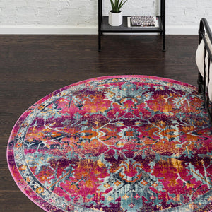 Fuchsia 5' 1 x 5' 1 Budapest Round Area Rug 70% Polypropylene & 30% Polyester With Cotton Backing Traditional Classical Room Carpet for Sale at Rug Engine