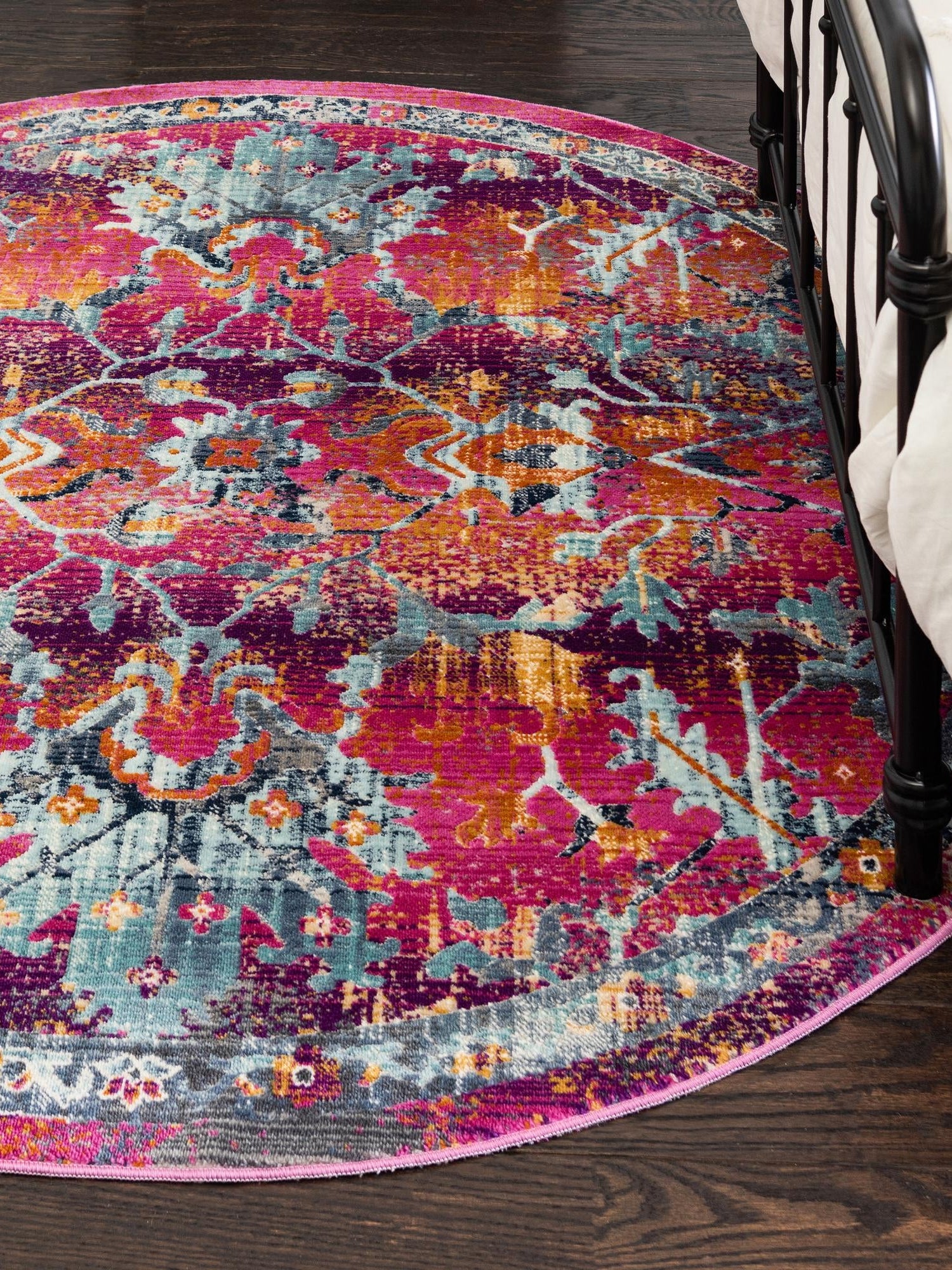Fuchsia 5' 1 x 5' 1 Budapest Round Area Rug 70% Polypropylene & 30% Polyester With Cotton Backing Traditional Classical Room Carpet for Sale at Rug Engine
