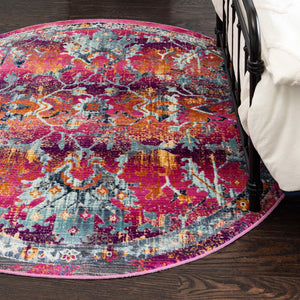 Fuchsia 5' 1 x 5' 1 Budapest Round Area Rug 70% Polypropylene & 30% Polyester With Cotton Backing Traditional Classical Room Carpet for Sale at Rug Engine
