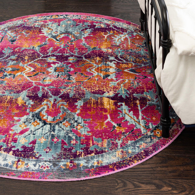 Fuchsia 5' 1 x 5' 1 Budapest Round Area Rug 70% Polypropylene & 30% Polyester With Cotton Backing Traditional Classical Room Carpet for Sale at Rug Engine