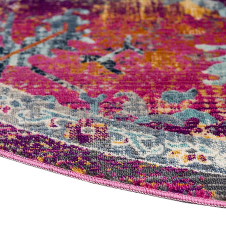 Fuchsia 5' 1 x 5' 1 Budapest Round Area Rug 70% Polypropylene & 30% Polyester With Cotton Backing Traditional Classical Room Carpet for Sale at Rug Engine