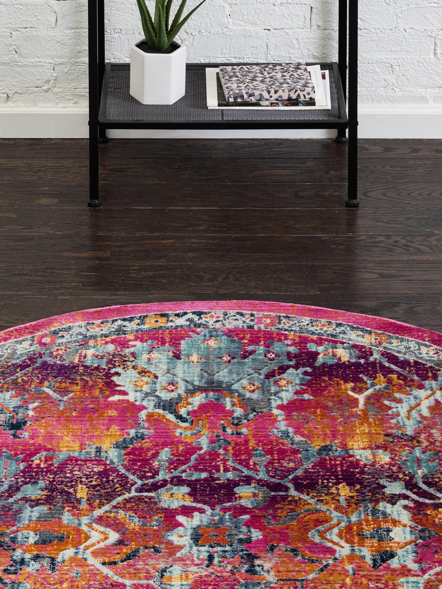 Fuchsia 5' 1 x 5' 1 Budapest Round Area Rug 70% Polypropylene & 30% Polyester With Cotton Backing Traditional Classical Room Carpet for Sale at Rug Engine