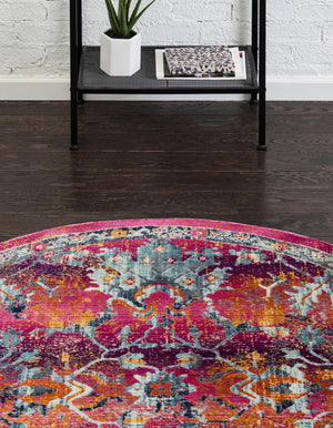 Fuchsia 5' 1 x 5' 1 Budapest Round Area Rug 70% Polypropylene & 30% Polyester With Cotton Backing Traditional Classical Room Carpet for Sale at Rug Engine