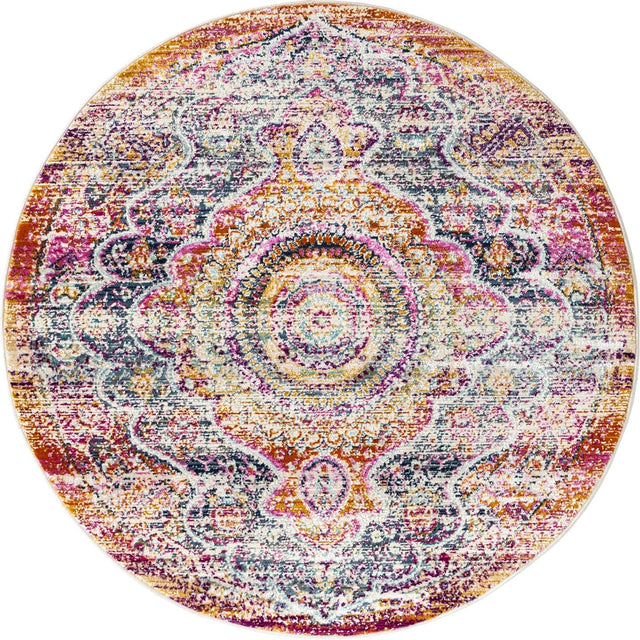Red 3' 7 x 3' 7 Budapest Round Area Rug 70% Polypropylene & 30% Polyester With Cotton Backing Traditional Classical Room Carpet for Sale at Rug Engine