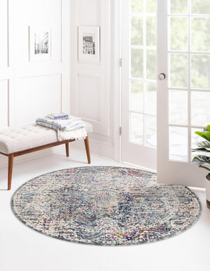 Gray 3' 7 x 3' 7 Budapest Round Area Rug 70% Polypropylene & 30% Polyester With Cotton Backing Traditional Classical Room Carpet for Sale at Rug Engine