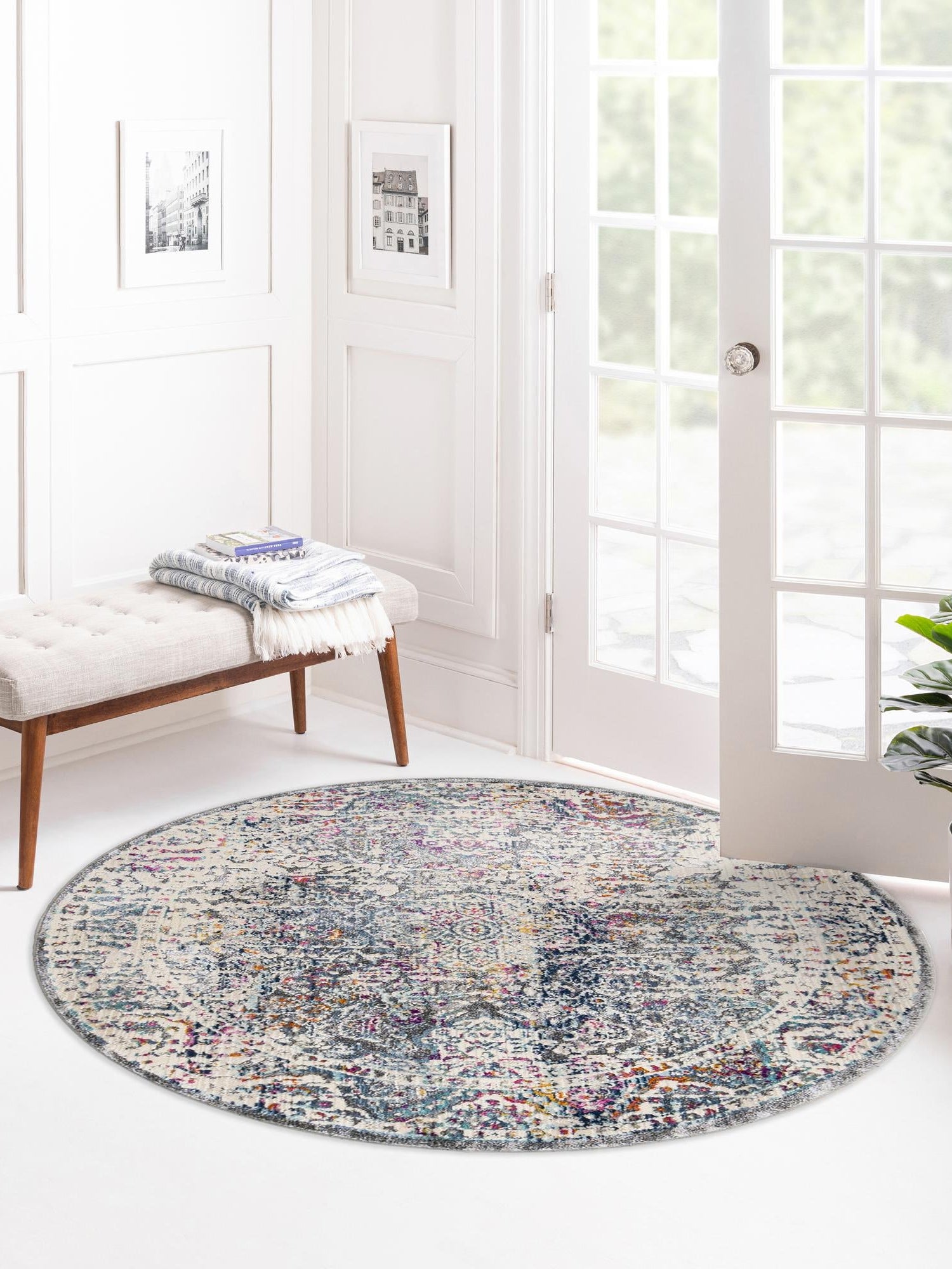 Gray 5' 1 x 5' 1 Budapest Round Area Rug 70% Polypropylene & 30% Polyester With Cotton Backing Traditional Classical Room Carpet for Sale at Rug Engine