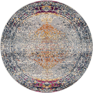 Gray 3' 7 x 3' 7 Budapest Round Area Rug 70% Polypropylene & 30% Polyester With Cotton Backing Traditional Classical Room Carpet for Sale at Rug Engine