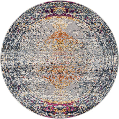 Gray 3' 7 x 3' 7 Budapest Round Area Rug 70% Polypropylene & 30% Polyester With Cotton Backing Traditional Classical Room Carpet for Sale at Rug Engine