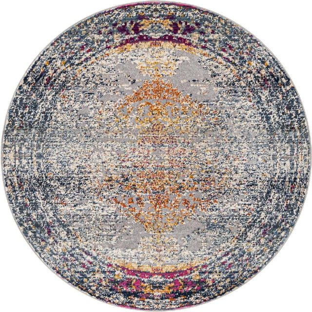 Gray 3' 7 x 3' 7 Budapest Round Area Rug 70% Polypropylene & 30% Polyester With Cotton Backing Traditional Classical Room Carpet for Sale at Rug Engine