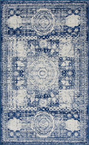 Ivory and Blue 1' 4 x 1' 4 Bromley Sample Area Rug 100% Polypropylene With Cotton Backing Vintage Distressed Colorful Traditional Carpet for Living Dining Rooms Offices for Sale at Rug Engine