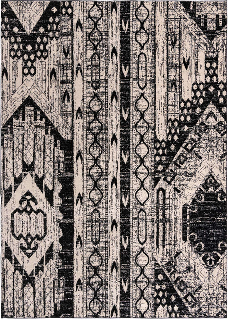 Black and White 10' x 14' 1 Portland Rectangle Area Rug 85% Polypropylene & 15% Polyester Vintage Distressed Traditional Carpet for Home Decor for Sale at Rug Engine