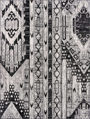 Black and White 10' x 13' 1 Portland Rectangle Area Rug 85% Polypropylene & 15% Polyester Vintage Distressed Traditional Carpet for Home Decor for Sale at Rug Engine