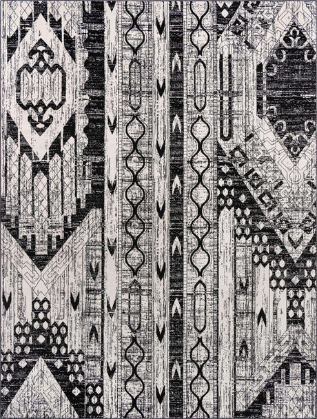 Black and White 10' x 13' 1 Portland Rectangle Area Rug 85% Polypropylene & 15% Polyester Vintage Distressed Traditional Carpet for Home Decor for Sale at Rug Engine