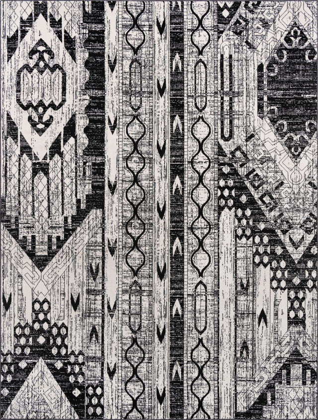 Black and White 10' x 13' 1 Portland Rectangle Area Rug 85% Polypropylene & 15% Polyester Vintage Distressed Traditional Carpet for Home Decor for Sale at Rug Engine