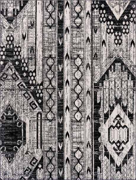 Black and White 9' x 12' Portland Rectangle Area Rug 85% Polypropylene & 15% Polyester Vintage Distressed Traditional Carpet for Home Decor for Sale at Rug Engine