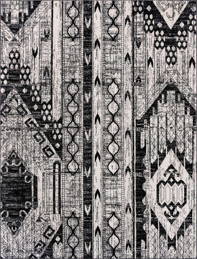 Black and White 9' x 12' Portland Rectangle Area Rug 85% Polypropylene & 15% Polyester Vintage Distressed Traditional Carpet for Home Decor for Sale at Rug Engine