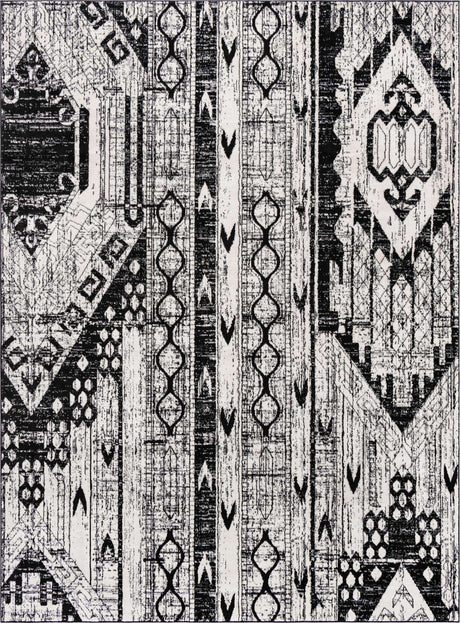 Black and White 7' 10 x 11' Portland Rectangle Area Rug 85% Polypropylene & 15% Polyester Vintage Distressed Traditional Carpet for Home Decor for Sale at Rug Engine