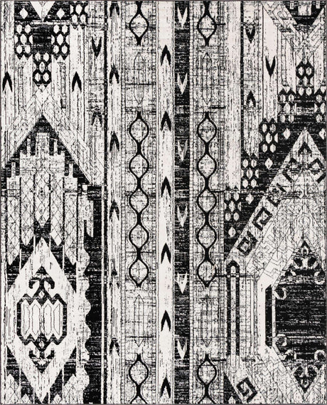 Black and White 7' 10 x 10' Portland Rectangle Area Rug 85% Polypropylene & 15% Polyester Vintage Distressed Traditional Carpet for Home Decor for Sale at Rug Engine