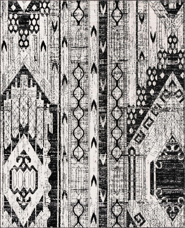 Black and White 7' 10 x 10' Portland Rectangle Area Rug 85% Polypropylene & 15% Polyester Vintage Distressed Traditional Carpet for Home Decor for Sale at Rug Engine