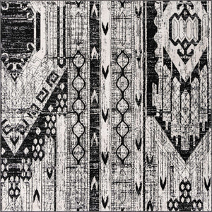 Black and White 7' 10 x 7' 10 Portland Square Area Rug 85% Polypropylene & 15% Polyester Vintage Distressed Traditional Carpet for Home Decor for Sale at Rug Engine