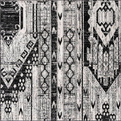 Black and White 7' 10 x 7' 10 Portland Square Area Rug 85% Polypropylene & 15% Polyester Vintage Distressed Traditional Carpet for Home Decor for Sale at Rug Engine