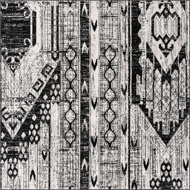 Black and White 7' 10 x 7' 10 Portland Square Area Rug 85% Polypropylene & 15% Polyester Vintage Distressed Traditional Carpet for Home Decor for Sale at Rug Engine