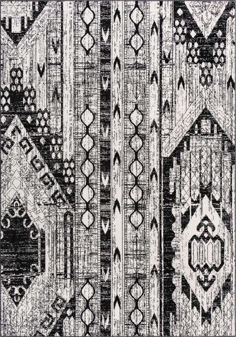 Black and White 7' 1 x 10' Portland Rectangle Area Rug 85% Polypropylene & 15% Polyester Vintage Distressed Traditional Carpet for Home Decor for Sale at Rug Engine